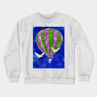 Hot Air Balloon with Birds 4 Monoprint Crewneck Sweatshirt